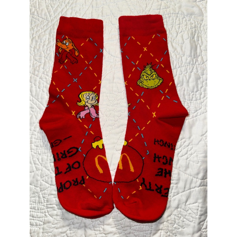 McDonalds Dr Seuss The Grinch Who Stole Christmas Red Crew Socks Mens Womens